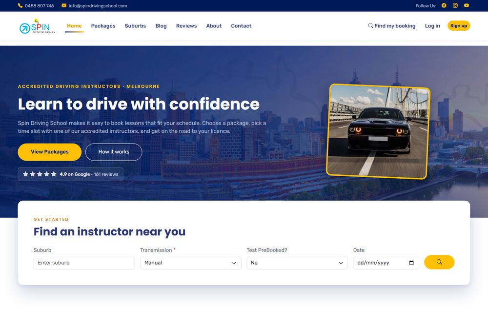 Spin Driving School website